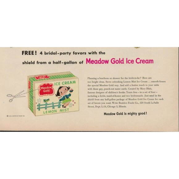 1954 Meadow Gold Ice Cream Vintage Print Ad, Beatrice Foods Co. (L5) - Picture 3 of 3
